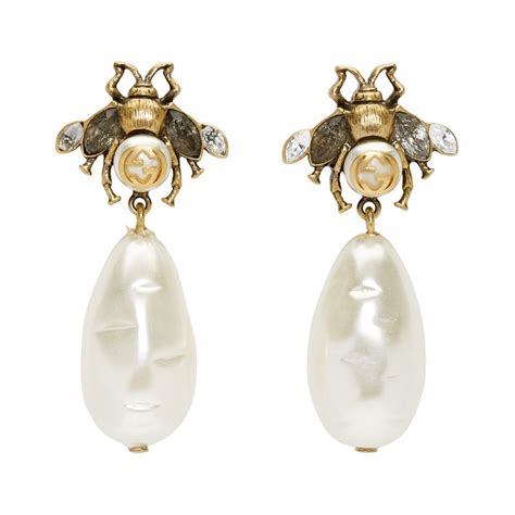 gucci bee earring|gucci pearl drop earrings.